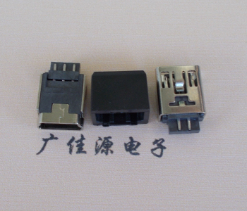 佛山MINI USB 5Pin接口 带护套焊线母座 B型180度铜壳